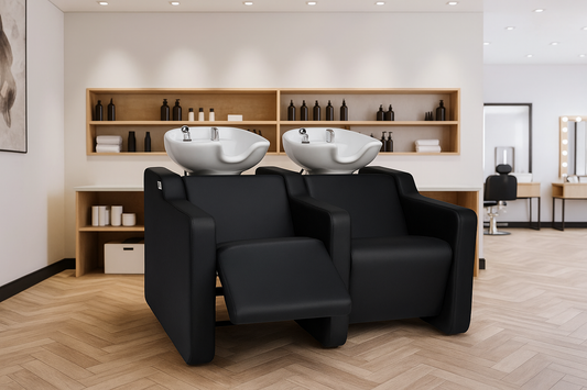 luxury salon backwash sofa unit
connected hair wash station with basin
ergonomic backwash unit for salons