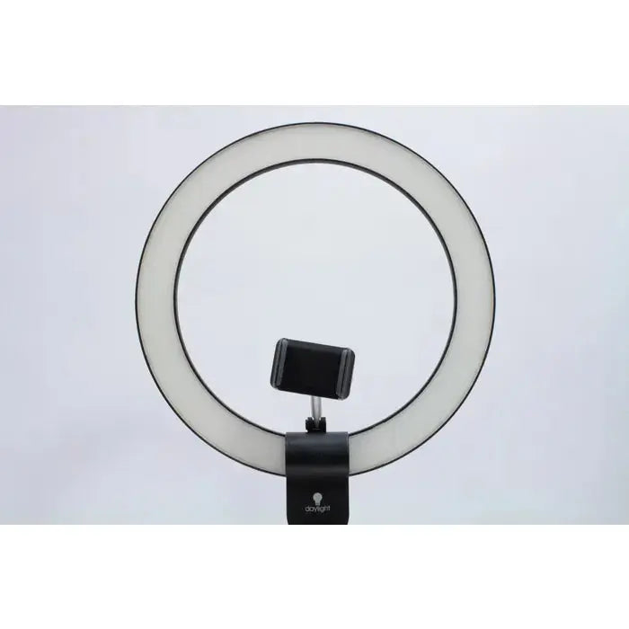 Daylight D35450 Aura Ring Lamp set up on a makeup table
Aura Ring Lamp illuminating a vlogger's recording setup
Adjustable Daylight D35450 Ring Light with tripod stand