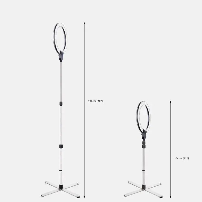 Daylight D35450 Aura Ring Lamp set up on a makeup table
Aura Ring Lamp illuminating a vlogger's recording setup
Adjustable Daylight D35450 Ring Light with tripod stand
