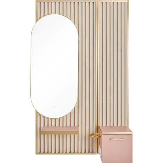 professional hairdressing station
modern styling unit with shelf
salon mirror styling station