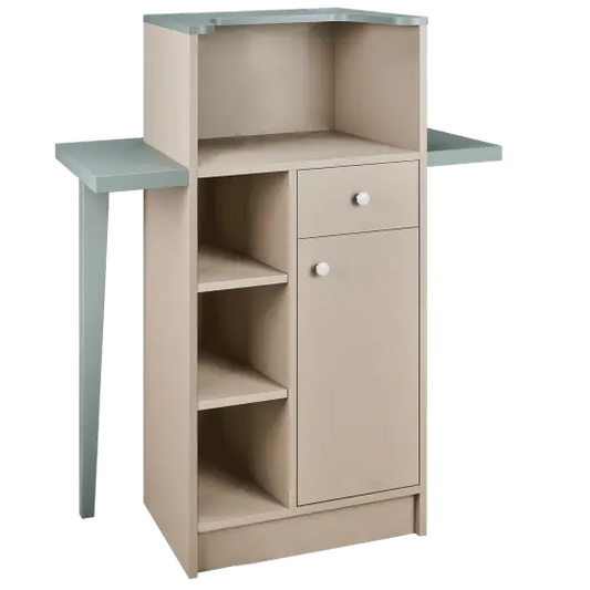space-saving front counter with storage
modern reception desk for salons or studios