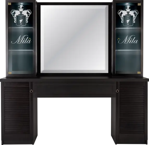 Mila Vintage Barber Styling Unit wood finish
classic barber styling unit with mirror
traditional barbershop station with storage
