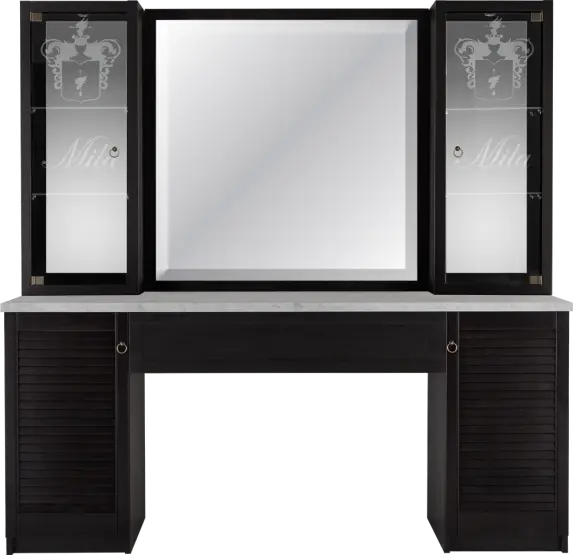 classic barber styling unit with mirror
traditional barbershop station with storage