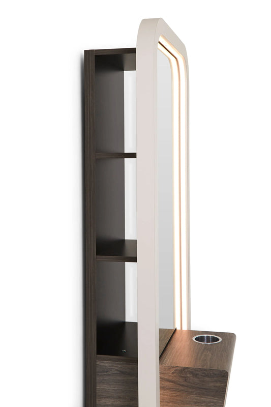 REM Flame Styling Unit front view
Salon styling station with mirror
Wall-mounted hairdressing unitV