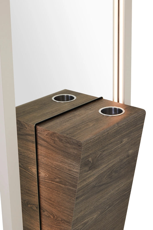 REM Flame Styling Unit front view
Salon styling station with mirror
Wall-mounted hairdressing unit