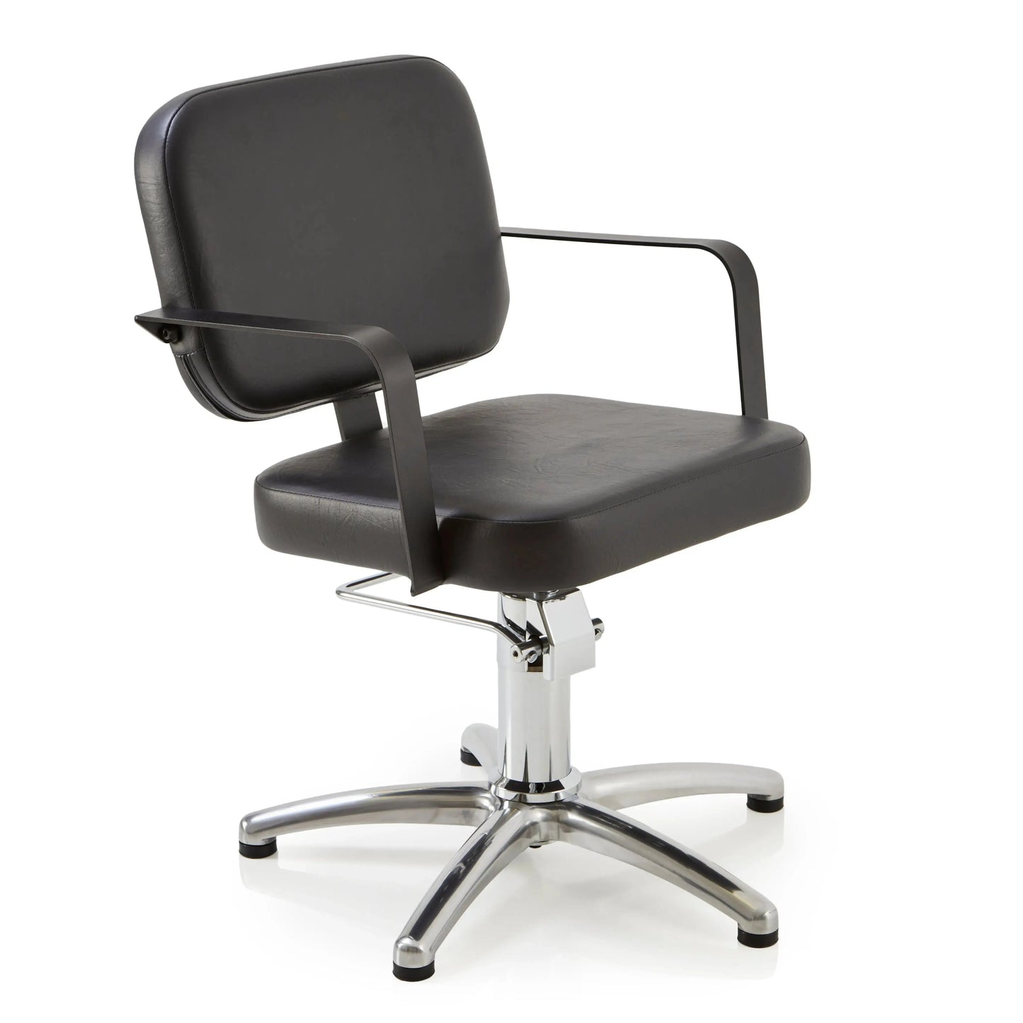 REM Nero Hydraulic Black styling chair
hydraulic salon chair black arms
chrome hydraulic base styling chair