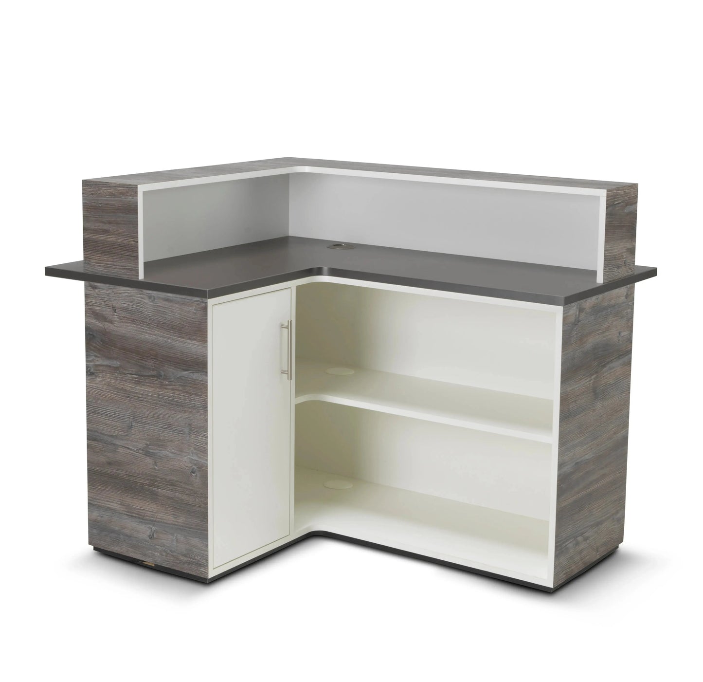 REM till cut-out desk feature
Salon desk handbag shelf
Reception desk till modification