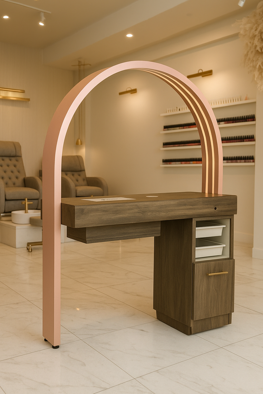 REM Halo Nail Bar Desk front view
LED nail desk 1 position
Compact nail technician workstation