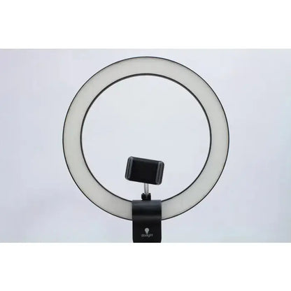 Daylight D35450 Aura Ring Lamp set up on a makeup table

Aura Ring Lamp illuminating a vlogger's recording setup

Adjustable Daylight D35450 Ring Light with tripod stand