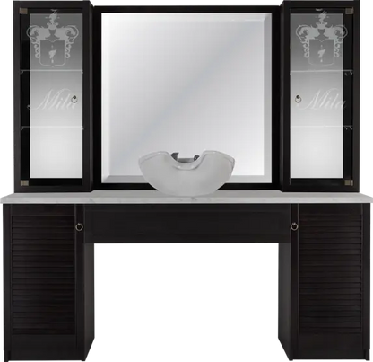 traditional barbershop station with storage

vintage barber workstation Mila styling unit