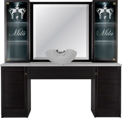 traditional barbershop station with storage

vintage barber workstation Mila styling unit