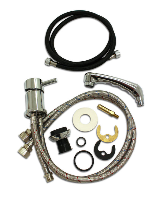 REM Atlas Monobloc Mixing Valve Kit - Includes valve, hose, handspray, hot and cold flexi hoses and basin sleeve REM