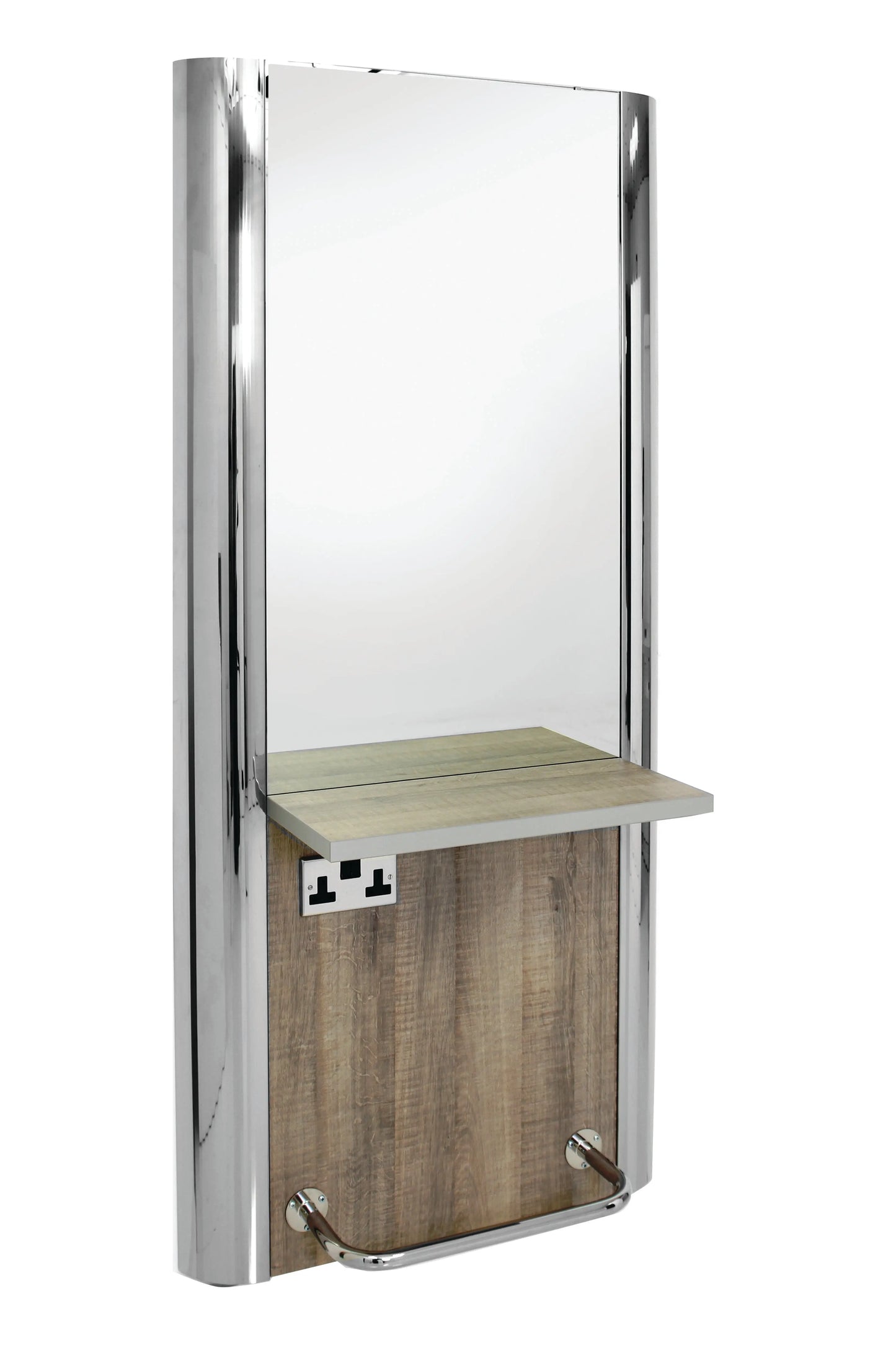 REM Cornell Wall Mirror Unit

Wall-mounted salon styling station

Hairdresser mirror unit UK

Styling mirror with shelf